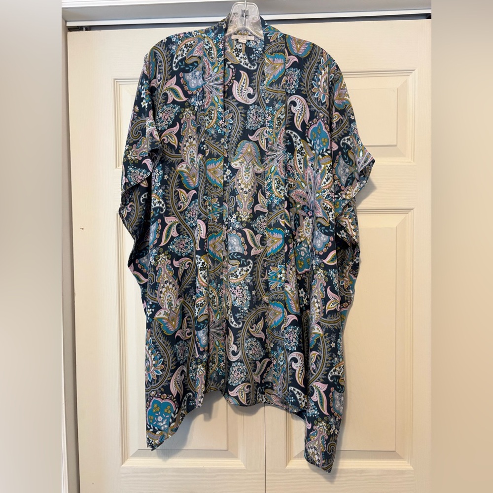 LOFT Multicolor Floral/Paisley Pattern Short Sleeve Kimono/Cover-Up